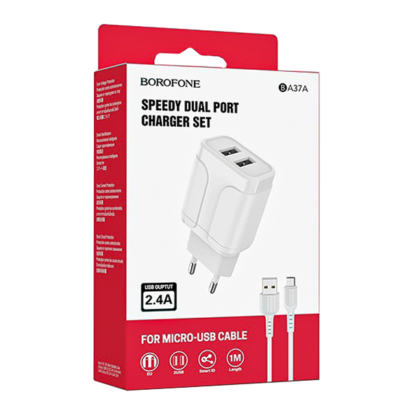 شارژر دیواری بروفون مدل BA37 A به همراه کابل MicroUSB