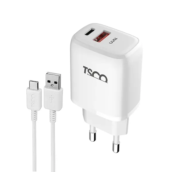 شارژر دیواری تسکو مدل TTC65 20W 1PD+1Uهمراه با کابل تایپ سی
