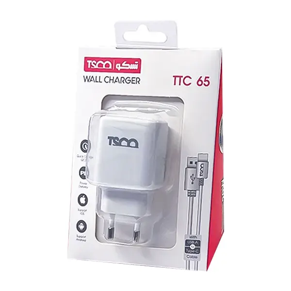 شارژر دیواری تسکو مدل TTC65 20W 1PD+1Uهمراه با کابل تایپ سی