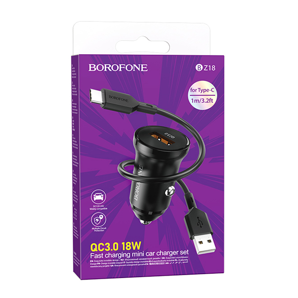 شارژر فندکی بروفون مدل BZ18 QC3 18W تایپ سی