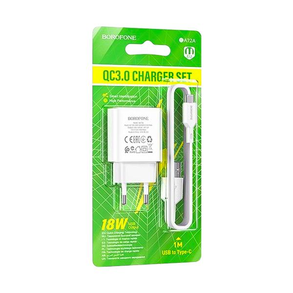شارژر دیواری 18W QC3 بروفون مدل BA72A به همراه کابل Type-C