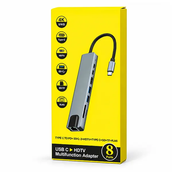 تبدیل 8in1 تایپ سی به 2USB-C /LAN /HDMI/ TF/SD/2USB3.0