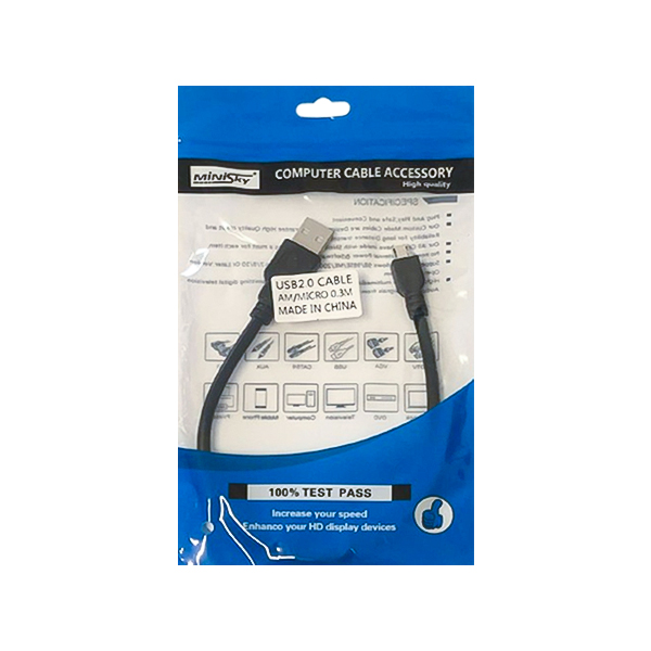 کابل USB به Minisky MicroUSB طول 30 سانتی متر