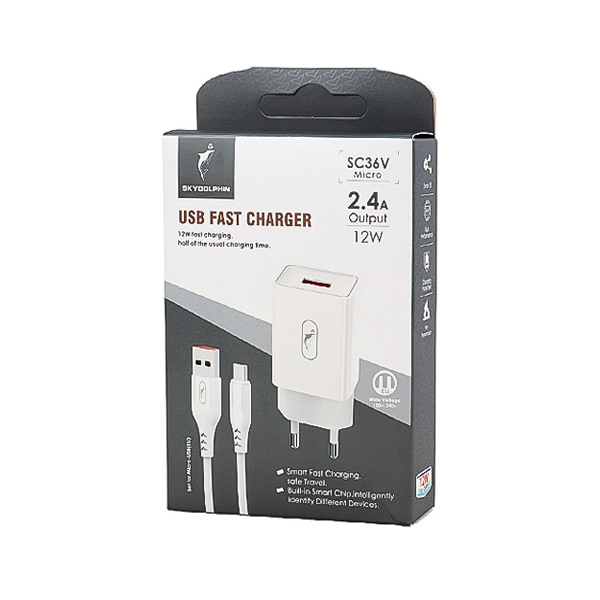شارژر دیواری Sky Dolphin 12W مدل SC36V + کابل MicroUSB