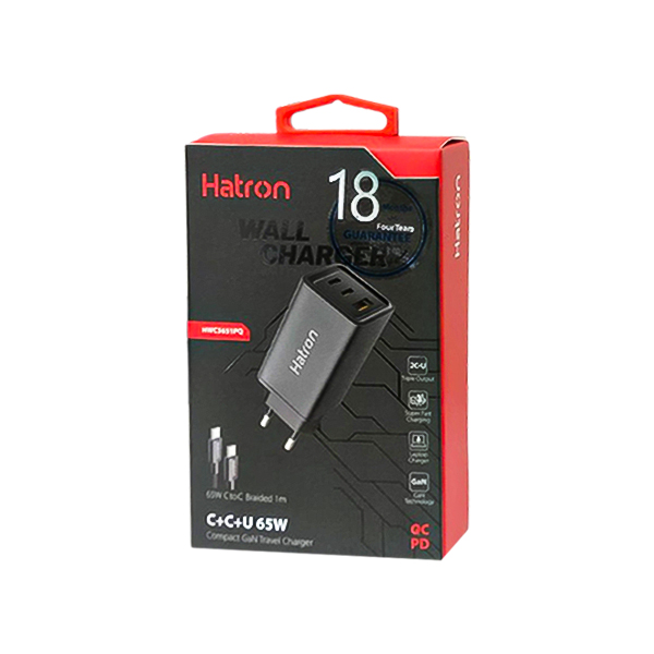 شارژر دیواری QC3.0/PD 65W هترون مدل HWC3651PQ + کابل Type-C