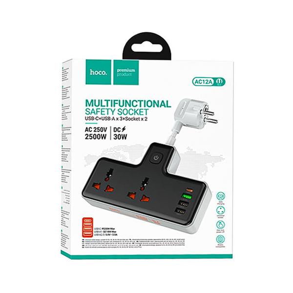 دو خانه برق 1PD + 3USB هوکو مدل AC12A