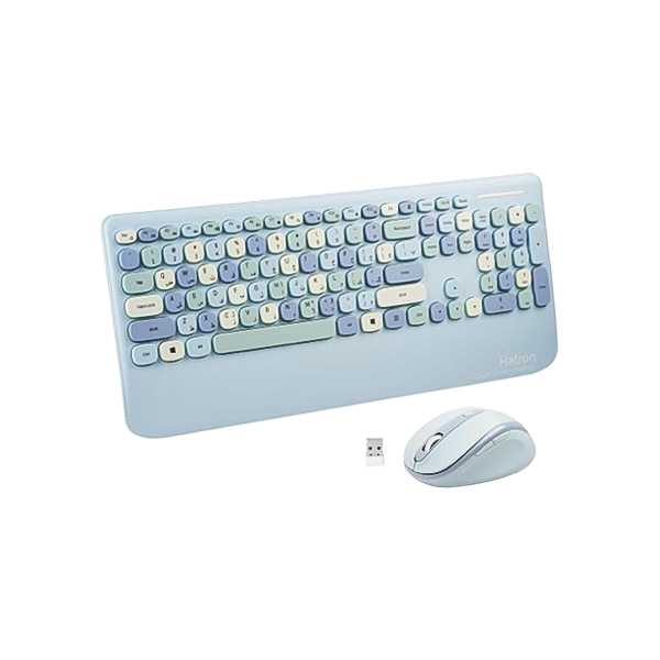 کیبورد و ماوس بی سیم هترون مدل HKCW350 رنگ آبی