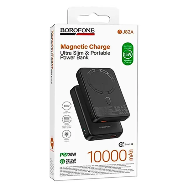 شارژر همراه وایرلس مگنت PD20W + 22.5W بروفون مدل BJ82A ظرفیت 10000mAh