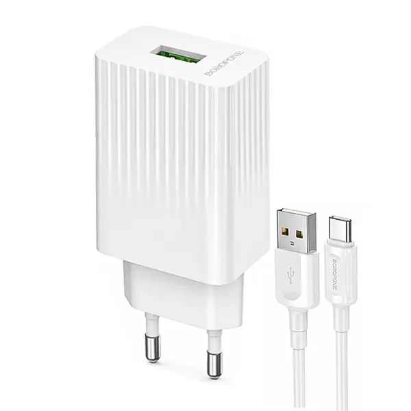 شارژر دیواری QC 18W بروفون مدل BAS72A + کابل تایپ سی