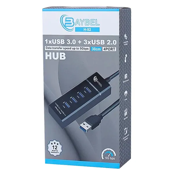 هاب 4 پورت USB 3.0 و BAYBEL USB 2.0 مدل H-92 طول 30 سانتی متر
