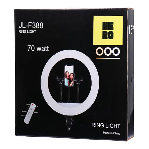 رینگ لایت 18 اینچی LED هیرو مدل JL-F388 + کنترل و کیف حمل