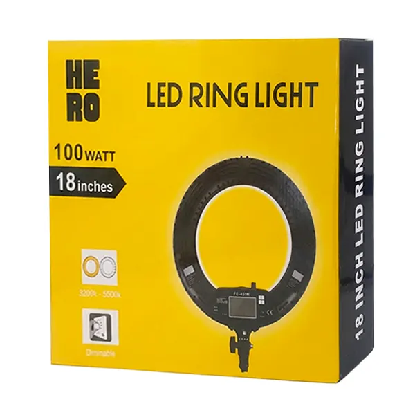 رینگ لایت 18 اینچی 100W LED هیرو مدل FE480III + کنترل و آینه و کیف