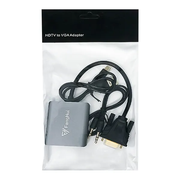 تبدیل VGA به HDMI برق دار FengHui به همراه خروجی صدا (AUX)