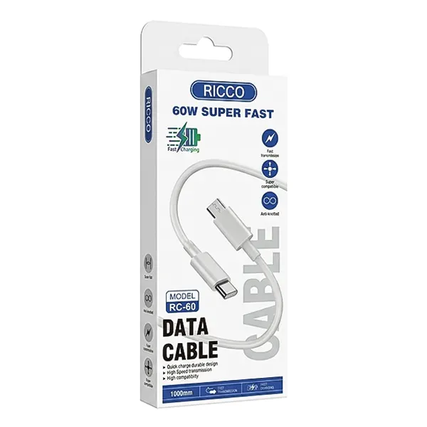 کابل دو سر تایپ سی RICCO 60W مدل RC-60 طول 1 متر