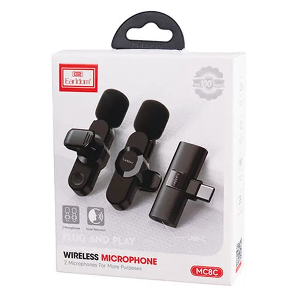 جعبه و محتویات میکروفون بی سیم ارلدام مدل MC8C مناسب تولید محتوا