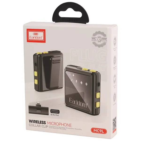 پک کامل میکروفون بی سیم Dual لایتنینگ ارلدام مدل MC9L با دو فرستنده و یک گیرنده