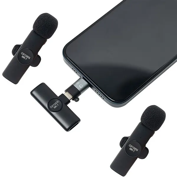 میکروفون بی سیم Dual اکسیژن مدل MK-1 با گیرنده Type-C متصل به گوشی موبایل