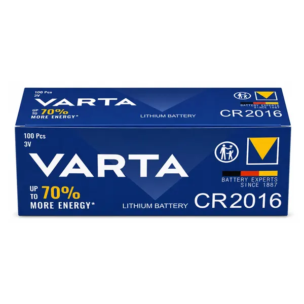 بسته‌بندی ۵ تایی باتری سکه‌ای ۳ ولت VARTA CR2016 آلمانی