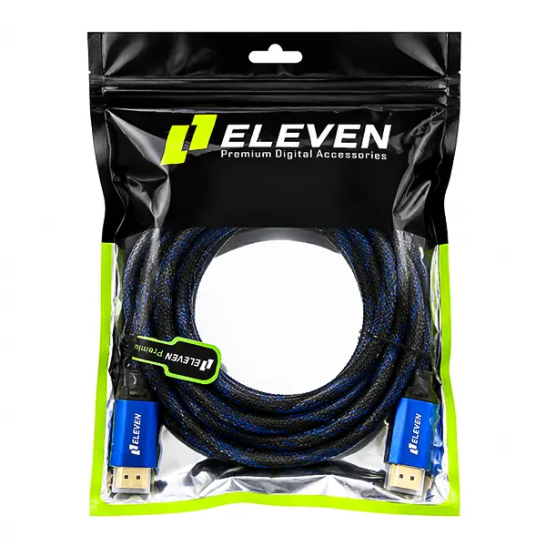 بسته‌بندی پاکتی کابل HDMI 4K ایلون 3 متری با روکش بافته مشکی آبی