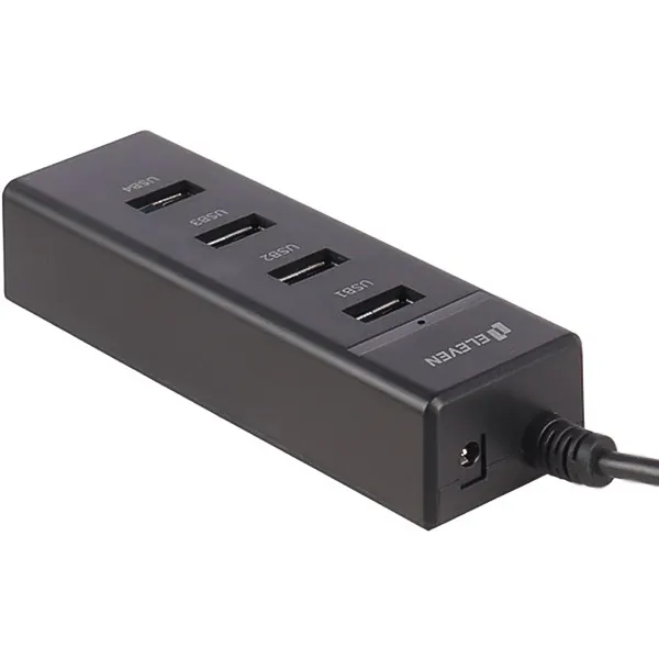 نمای روبه‌روی هاب USB ایلون H201 با چهار پورت و بدنه مشکی