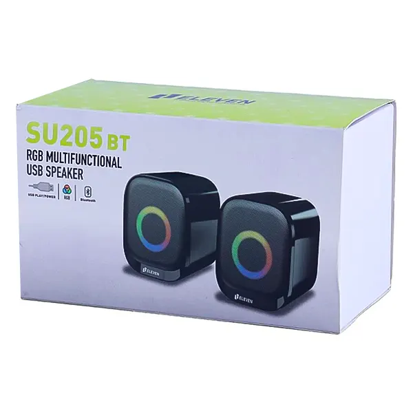 جعبه بسته‌بندی اسپیکر بلوتوثی و RGB ایلون مدل Eleven SU205BT