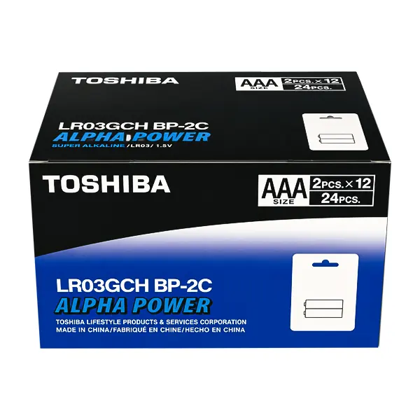جعبه‌ی باتری نیم قلمی سوپر آلکالاین TOSHIBA مدل LR03GCH بسته 2 عددی