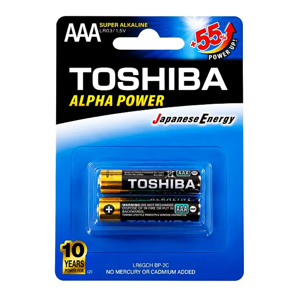 باتری نیم قلمی سوپر آلکالاین TOSHIBA مدل LR03GCH بسته 2 عددی