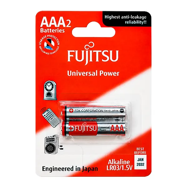 باتری نیم قلمی آلکالاین FUJITSU مدل LR03 بسته 2 عددی