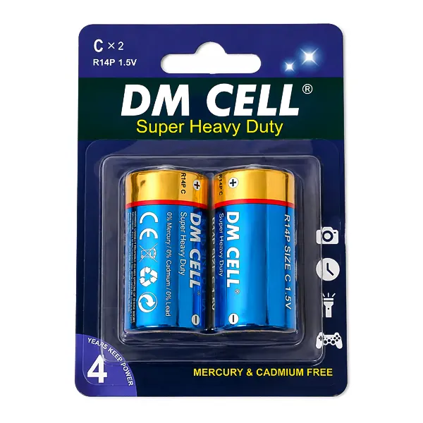 باتری متوسط دی ام سل مدل DM CELL R14P سایز C ولتاژ ۱.۵ ولت بسته دو عددی