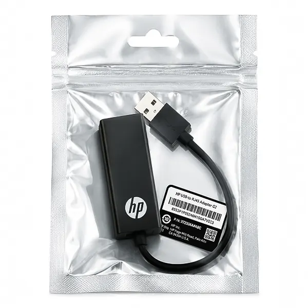 بسته‌بندی کارت شبکه USB به LAN اچ پی با لیبل اصالت کالا