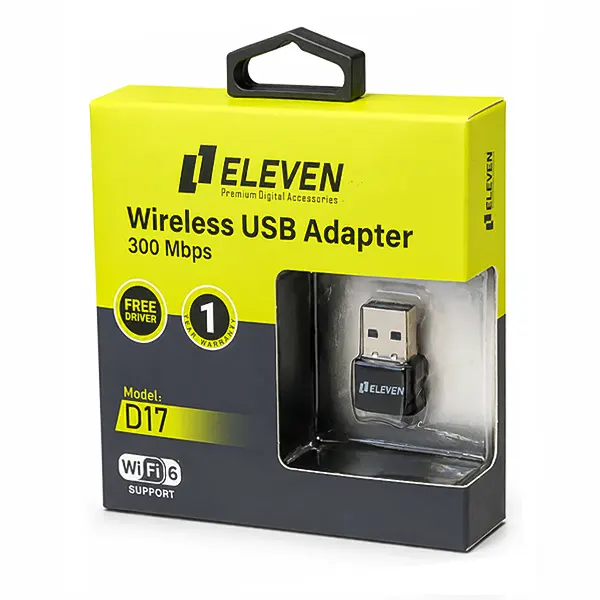 کارت شبکه USB بی سیم ایلون مدل D17 سرعت 300Mbps در بسته‌بندی اصلی