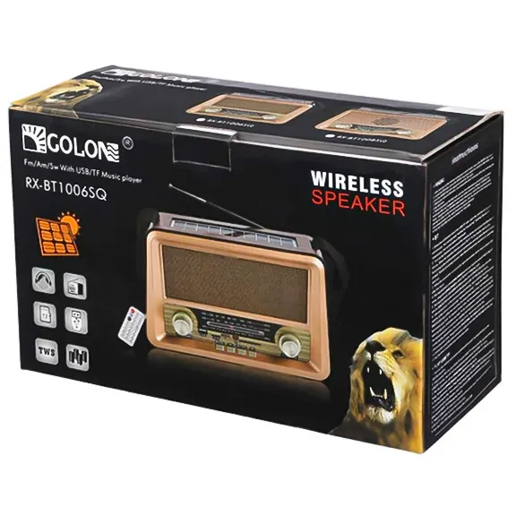 جعبه و مشخصات فنی رادیو اسپیکر شارژی Golon مدل RX-BT1006SQ