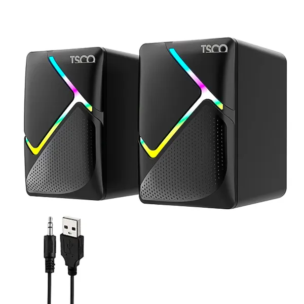 سپیکر دو تکه تسکو TS 2050 مشکی با نوردهی RGB ضربدری و کابل USB و AUX