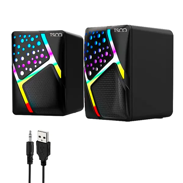 سپیکر دو تکه تسکو TS 2051 مشکی با نوردهی RGB ضربدری و کابل USB و AUX