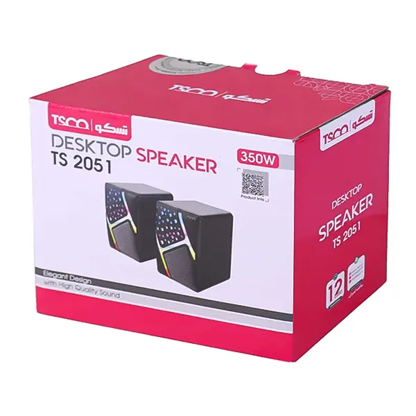 سپیکر دو تکه تسکو TS 2051 مشکی با نوردهی RGB ضربدری و کابل USB و AUX