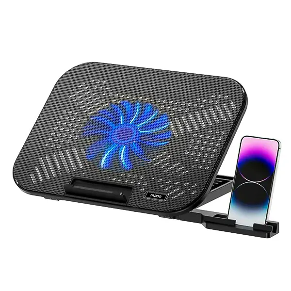 پایه خنک کننده لپ تاپ رپو مدل CF100 با فن LED آبی و نگهدارنده گوشی