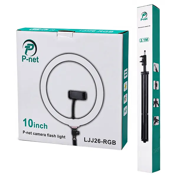 بسته‌بندی رینگ لایت عکاسی RGB مدل LJJ26-RGB برند پی نت