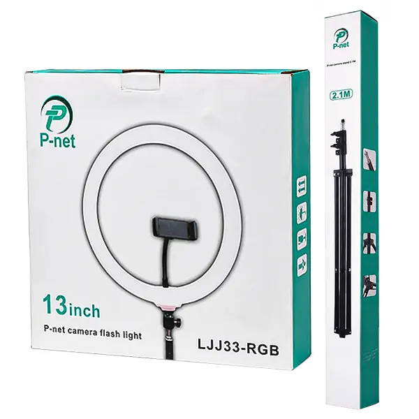 بسته‌بندی رینگ لایت عکاسی RGB مدل LJJ33-RGB برند پی نت
