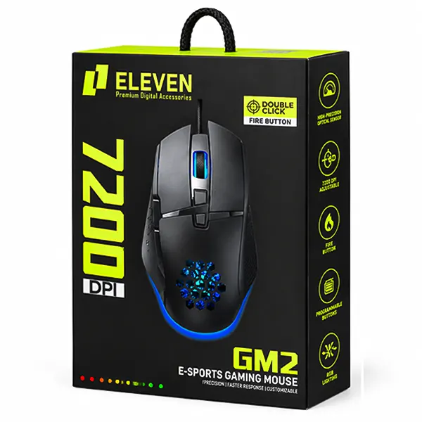 جعبه ماوس گیمینگ Eleven GM2 با مشخصات سنسور 7200 DPI و دکمه Fire