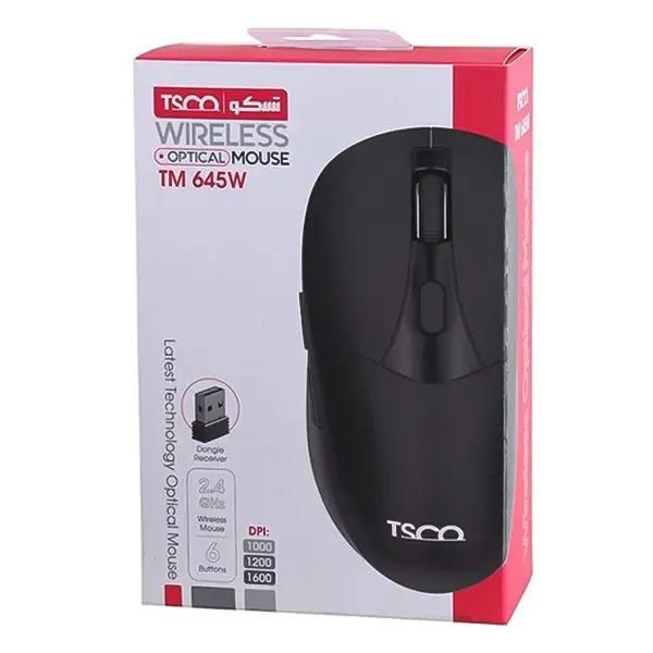 جعبه بسته بندی ماوس بی سیم TSCO TM 645W با مشخصات فنی