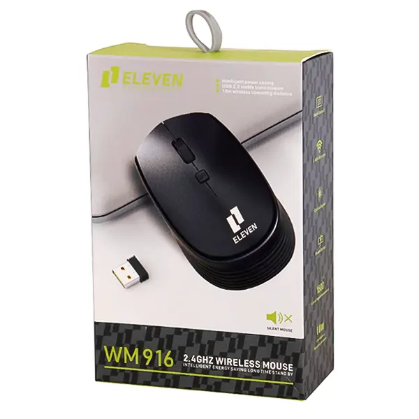 جعبه بسته بندی ماوس وایرلس بی صدا ایلون مدل Eleven WM916