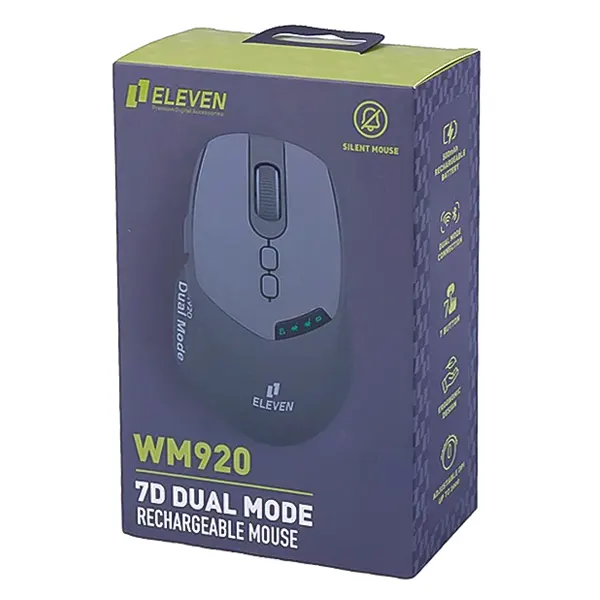 جعبه بسته بندی ماوس شارژی سایلنت دو حالته ایلون مدل Eleven WM920