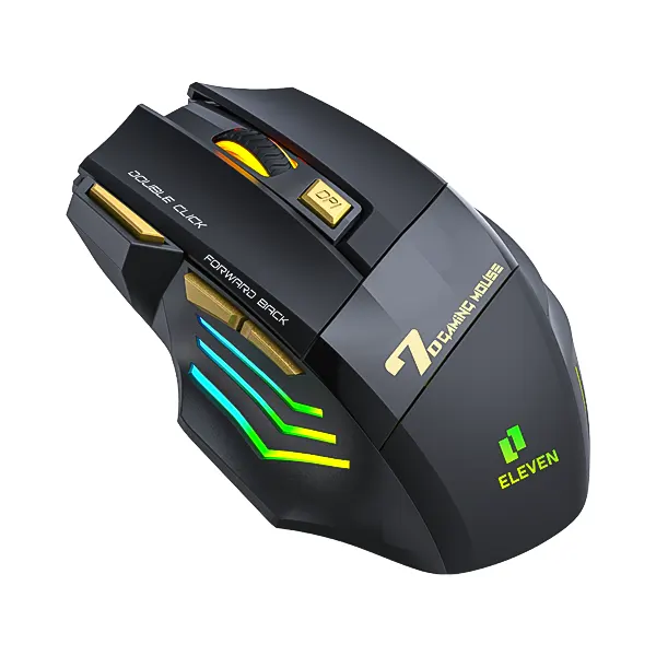 نمای کناری ماوس گیمینگ دو حالته ایلون مدل GM7B و کلید سوئیچ بلوتوث و 2.4G