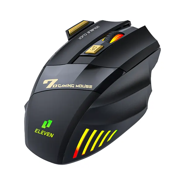 نمای کناری ماوس گیمینگ دو حالته ایلون مدل GM7B و کلید سوئیچ بلوتوث و 2.4G