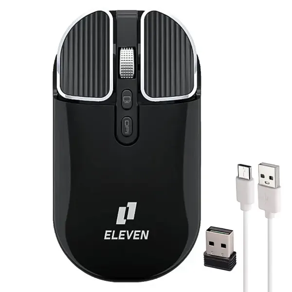 ماوس سایلنت شارژی ایلون WM914 مشکی به همراه کابل شارژ تایپ سی و دانگل وایرلس