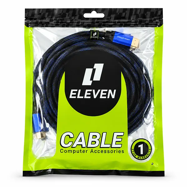بسته‌بندی پاکتی کابل HDMI ایلون 5 متری با روکش بافته مشکی آبی