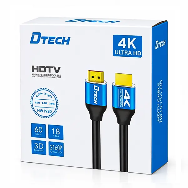 جعبه اورجینال کابل DTECH HDMI V2 4K با هولوگرام اصالت