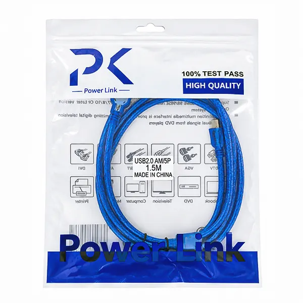 کابل USB به Mini USB پاور لینک طول 1.5 متر آبی شفاف