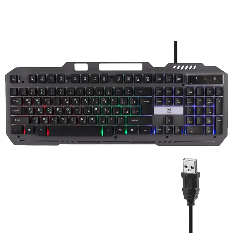کیبورد گیمینگ پی نت مدل KB-1700 با بدنه فلزی و استند موبایل