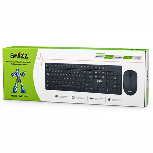 جعبه سبز رنگ کیبورد و موس وایرلس Swizz SWK-2030 مناسب اداری و خانگی